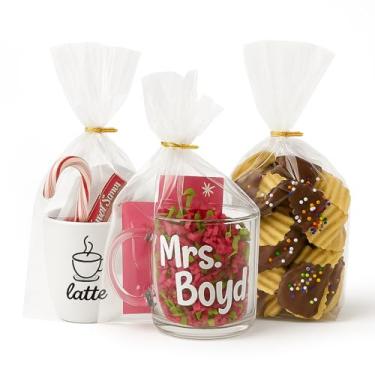 Imagem de WIKDAY Sacos de celofane 100 peças 20 x 28 cm transparentes para presente com laços de plástico para lembrancinhas de festa, sacos de doces para presentear, lanches, produtos