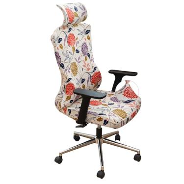 Imagem de EVOLLER Conjunto de capas ergonômicas para cadeira de escritório com capa de encosto de cabeça floral, 2 peças elásticas, para cadeira de escritório, computador e encosto de cabeça, laváveis