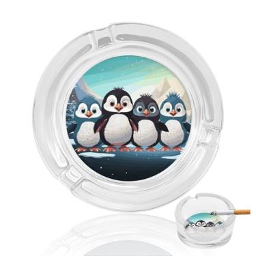 Imagem de Cinzeiro de cristal de cinco pinguins fofos, cinzeiro redondo de vidro resistente para fumar cinzeiro portátil decorativo moderno para uso em casa, escritório, ambientes internos e externos, pátio