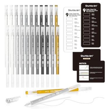 Imagem de Shuttle Art Canetas coloridas, 22 canetas pretas brancas, cinza e metálicas, lindas canetas de gel coloridas de ponta fina de 0,6 mm, para papel preto, escrita, desenho, diário, anotações, escola