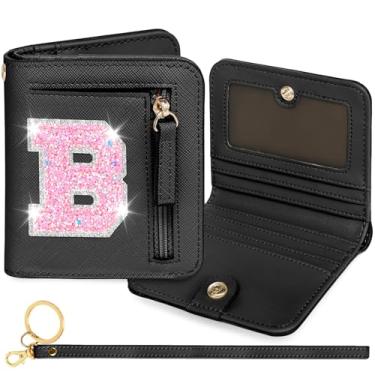 Imagem de YQE Carteira com inicial RFID para meninas pequenas, presentes na moda, aniversário, Natal, meia ideia de presente para adolescentes, filha, neta, sobrinha, 6, 7, 8, 9, 10, 11, 12, 13 anos, Preto, B