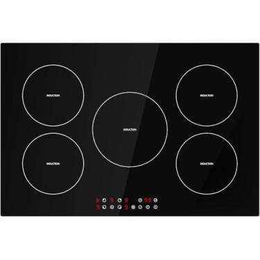 Imagem de Davivy Fogão de indução de 76 cm com 5 queimadores, topo de fogão de indução embutido com 5 queimadores, 9 níveis de aquecimento, trava de segurança para crianças, controle de toque do sensor