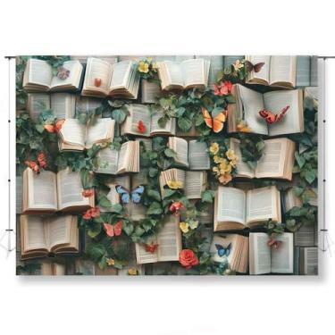Imagem de KUKUSOUL 2,1 x 1,5 m de fundo de estante de livros vintage para fotografia fundo rústico de festa de flores para adultos chá de bebê retrato foto estúdio fundo adereços KUBYW002