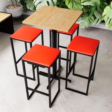 Imagem de Conjunto Mesa Alta Bar Bistrô Quadrada Pinus 4 Bancos Estofado Industr