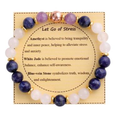 Imagem de KSQS Pulseira De Contas Pedras Curativas Para Mulheres, Proteção E Equilíbrio Com Preciosas Naturais, Cristal Espiritual Alívio Da Ansiedade Cartão Significado (Nº 50)