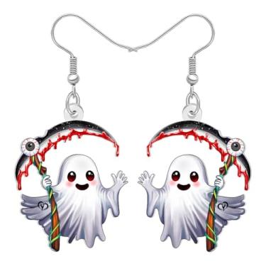 Imagem de LONYOO Brincos de fantasma de Halloween de acrílico pendentes Grim Reaper Ghostface Wicked Jewelry Spooky Ghost Gifts for Women Halloween Costumes Party Accessories, Medium, Acrílico, Sem pedra