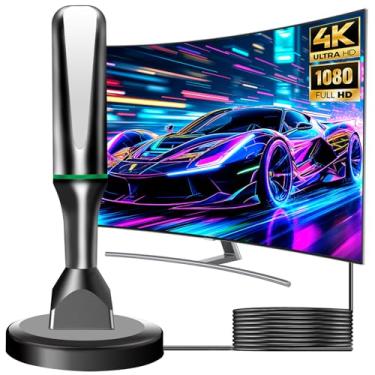 Imagem de Antena de TV digital para Smart TVs, antena de TV interna para TVs sem cabo com base magnética forte, antena HD de recepção de 360° para TV interna 4k