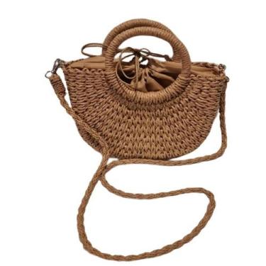 Imagem de Bolsa Feminina De Praia Meia Lua Em Palha Colorida - BDM, Beje