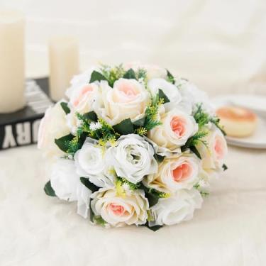 Imagem de Bola de flores artificiais com base de plástico verde e rosas, centro de mesa para decoração de casamento, buquês de festa, adereços e arranjos "faça você mesmo" (núcleo rosa escuro)