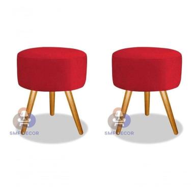 Imagem de Kit 02 Puff Redondo Pés Palito vermelho