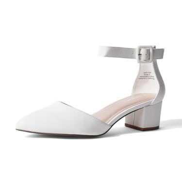 Imagem de J. Adams Krista Sandália de salto, bico fechado salto baixo para mulheres, ajuste largo para meninas adolescentes, salto curto casual de negócios, bico fechado, Branco, 40