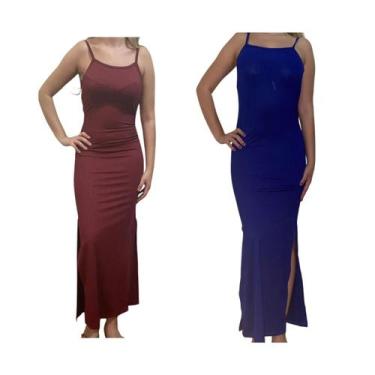 Imagem de KIT C/2 Vestidos Longo Canelado com Fenda - Emporio J, Vinho, Royal, U