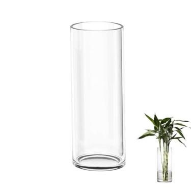 Imagem de TSKDKIT Vaso de vidro grande para flores 30 cm Vaso cilíndrico de vidro transparente para sala de estar Vaso grande moderno 30 x 10 cm