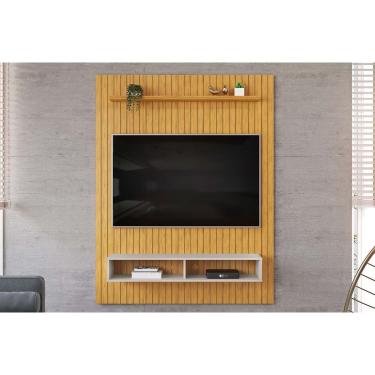 Imagem de Rack Bancada c/ Painel p/ TV até 55 Pol Aston Ripado 1 Prateleira e 2 Nichos 134x168cm Cedro/Bali - DJ Móveis