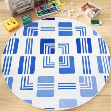 Imagem de Lacomfy Tapete redondo abstrato, tapete infantil colorido de 1,5 m, antiderrapante, para sala de estar, lavável, tapete interno e externo para quarto, sala de aula, decoração de crianças, azul