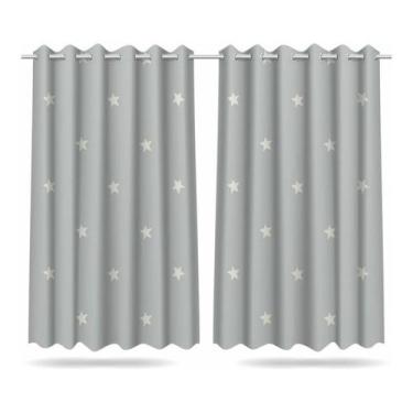 Imagem de Cortina Infantil Estrelas Brancas Tecido Premium 2,60x1,50m - DECORAND