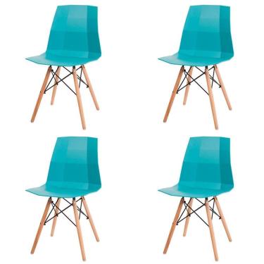 Imagem de Kit 4 Cadeirass ANM6007F DKR Anima Office Polipropileno Turquesa Encosto Anatômico Base Madeira