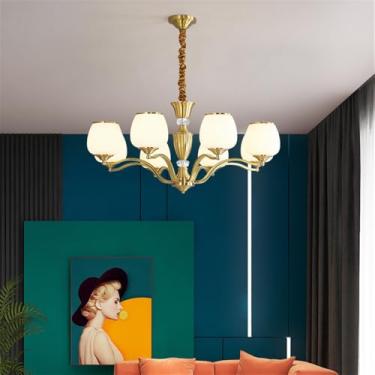 Imagem de Lâmpada Pingente Candelabro LED De Latão Com Estilo Luxuoso Americano E Retro: Design Criativo Para Sala De Estar, Restaurante, Quarto, Estudo, Villa, Hotel E Café (G 8 luzes)
