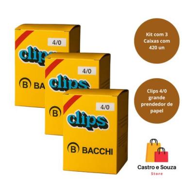 Imagem de 3 Caixas Clips Para Papel 4/0 Com 420 Unidades Bacchi