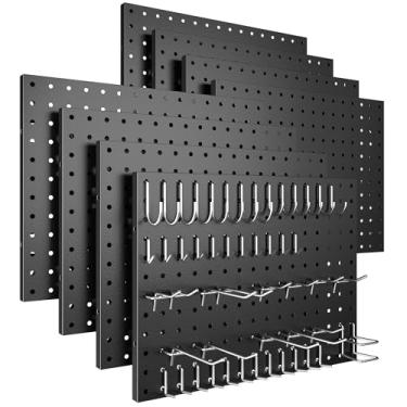 Imagem de Spampur Peg Board, pacote com 8 painéis de metal com 50 ganchos, organizador de parede de pegboards pretos, placa resistente para paredes de casa, armazenamento de ferramentas de garagem, organização
