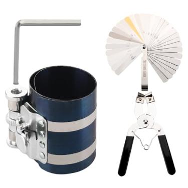 Imagem de RETEPIF Ferramenta de compressor de anel de pistão de 7,6 cm Kit de remoção de anel de pistão para motor de carro com alicate de instalação de pistão e medidor de aço inoxidável