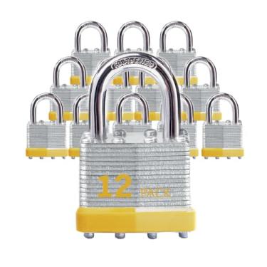 Imagem de XanHen Cadeados com chave de aço laminado, fechaduras semelhantes a granel, cadeados de manilha normal, pacote com 12 para trava de ferrolho, galpões, cercas, armário de armazenamento, escola,