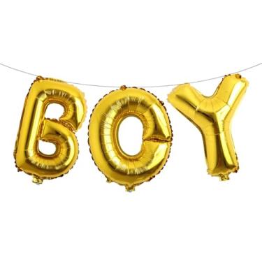 Imagem de Letras de balão de 40,6 cm para meninos ou meninas | Balões reveladores de gênero, decorações de revelação de gênero | Decorações de chá de bebê (menino dourado)