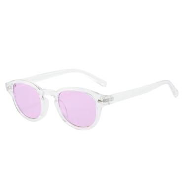 Imagem de Óculos de sol retrô oval masculino com rebites, lentes transparentes, estilo oceano, com lentes degradê, UV400, óculos de sol feminino amarelo azul (roxo transparente)
