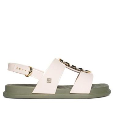 Imagem de Sandália Feminina Zaxy Glam Corrente Flat Off White/Verde - GRENDENE, 
