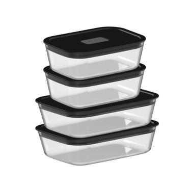 Imagem de Conjunto de Potes de Vidro Herméticos 4 Peças Fresh Lock Preto Ou