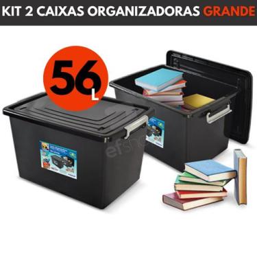 Imagem de 2 Caixa Organizadora Multiuso Plástica 56 Litros Com Tampa - Arqplast