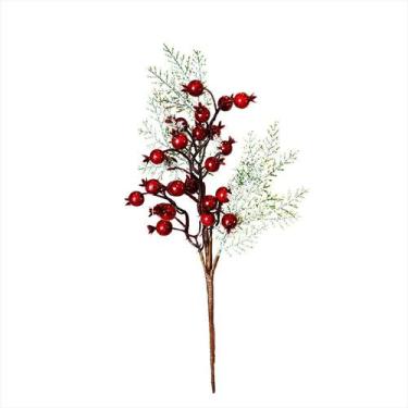 Imagem de Galho Berry Vermelho Pick Com Folhas Enfeite Árvore 38CM 3UN - Magizi