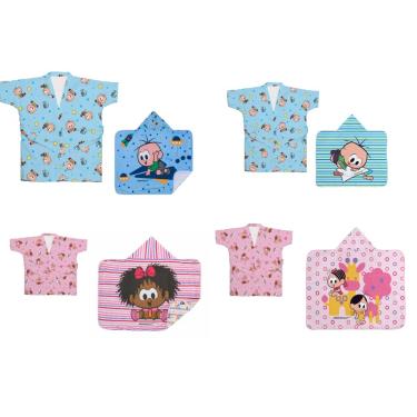 Imagem de KIT TOALHA DE BANHO BEBE E ROUPÃO TURMA DA MÔNICA