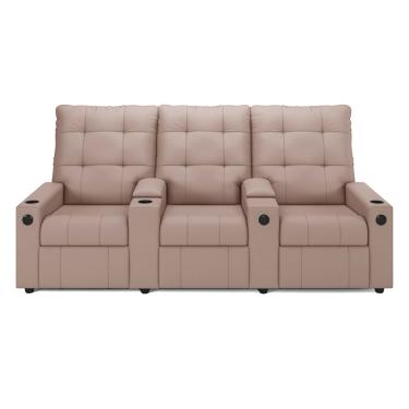 Imagem de Poltrona Reclinável Para Cinema Parma 3 Lugares Baú USB Veludo Rosê FH1 - D'Rossi