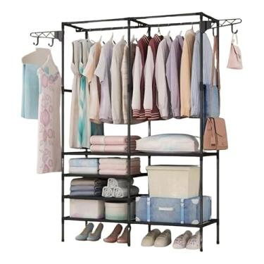 Imagem de Arara Cabideiro Para Roupa Duplo Cabides Sapateira Multiuso(PRETO)