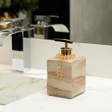 Imagem de Saboneteira Líquido 250ML Porta Sabonete Decorativo De Vidro EFEITO MÁRMORE Porta Álcool Gel Porta Sabonete Líquido (Nude com enfeite,Unid)