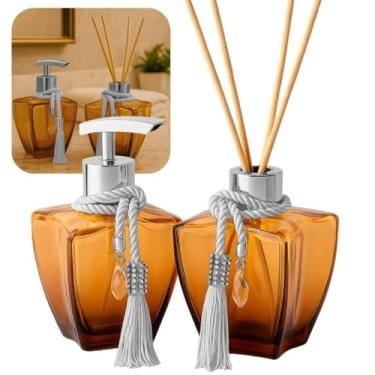 Imagem de Kit Banheiro Vidros Degrade Marrom Porta Sabonete Difusor De Ambiente Luxo (Prata)