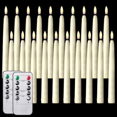 Imagem de Tuanse Pacote com 20 velas cônicas cintilantes a granel sem chama com controle remoto e temporizador, castiçais de advento de LED, operados por bateria para casamento, Halloween, Natal, mesa, centro