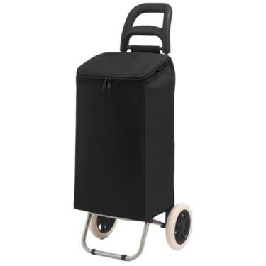 Imagem de Bolsa em nylon reforçado para carrinho de feira — Tampa com zíper, segura para transportar itens(Preto)