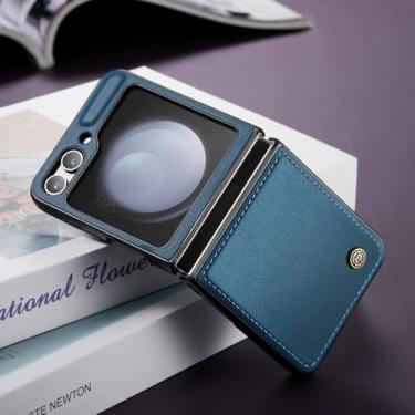 Imagem de Para samsung z flip 5 bolsa de telefone móvel capa de couro funda para samsung galaxy z flip5 flip 5 5g coque capa, azul, para samsung z flip 5