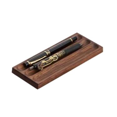 Imagem de JUTSTJUKO Porta-canetas organizador de mesas de escritório, suporte de caneta de nogueira, bandeja de caneta ondulada, acessório de escritório, presentes para professores, adequado para escola, casa
