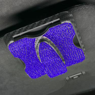 Imagem de Sparkling Rhinestone Car Visor Sunglasses Holder Clip with Red Stitching,Easy-Install Accessory for Women & Men,Secure & Stylish Glasses Organizer