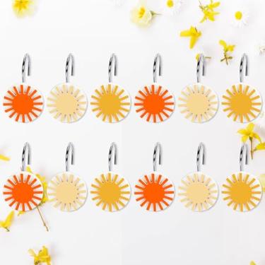 Imagem de Whaline 12 peças de ganchos de cortina de chuveiro de sol boêmios, anéis decorativos para varão de chuveiro, ganchos de resina para sala de estar, quarto, banheiro