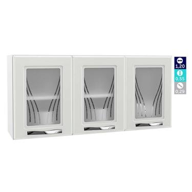 Imagem de Armário Aéreo P/ Cozinha Star New 3 Portas C/vidro 120cm Branco - Telasul