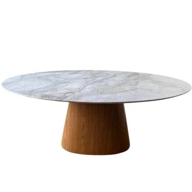 Imagem de Mesa De Jantar Cone Oval 160x90 Cm Mármore Branco Extra Base Freijó