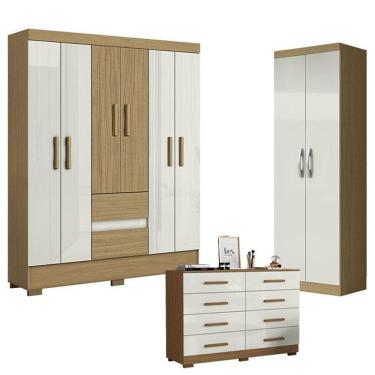 Imagem de Guarda Roupa Casal Coimbra 2005138 Com Armário Multiuso New 2000192 E Cômoda 2014148 Atacama Off White - Aramóveis