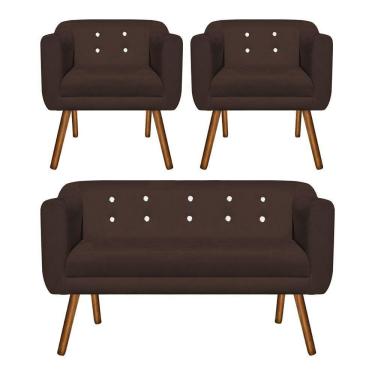 Imagem de Kit 01 Namoradeira e 02 Poltronas Julia Marrom Com Strass