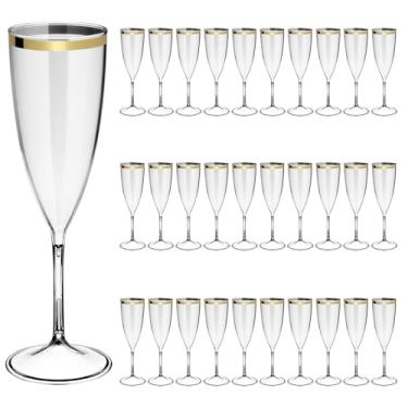 Imagem de Taças De Espumante Acrílico 170ml 100pcs Borda Dourada Prime (TRANSPARENTE)