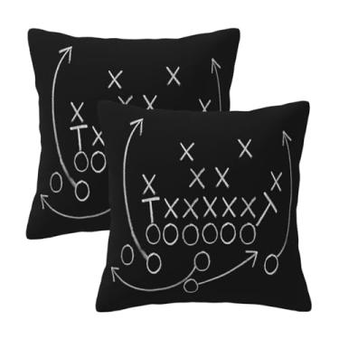 Imagem de Tebjh Conjunto de 2 capas de almofada de futebol americano 50,8 x 50,8 cm, quadro negro, táticas, quadro-negro, decoração quadrada, capa de almofada para sofá, quarto, sala de estar, decoração ao ar