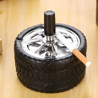 Imagem de Cinzeiro redondo push down com bandeja giratória bandeja de metal para cigarro cinzeiro doméstico para pátio externo